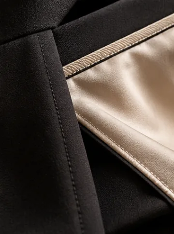 Black garment seam with neatly finished ivory lining and binding