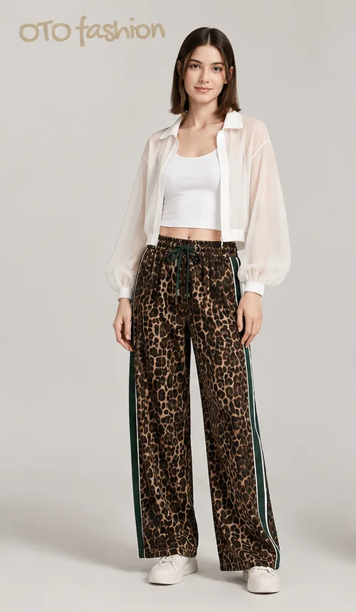 White Shirt and Leopard Trouser Set